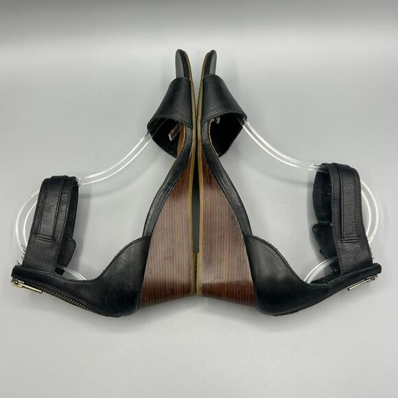 Ugg Char Sandals Ankle Strap Black Leather Mini Wedge Women’s Size 10 - Picture 8 of 12